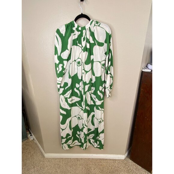 H&M Womens Green & White Long Sleeve Midi Dress Small Abstract Leaf Pattern - Picture 5 of 7